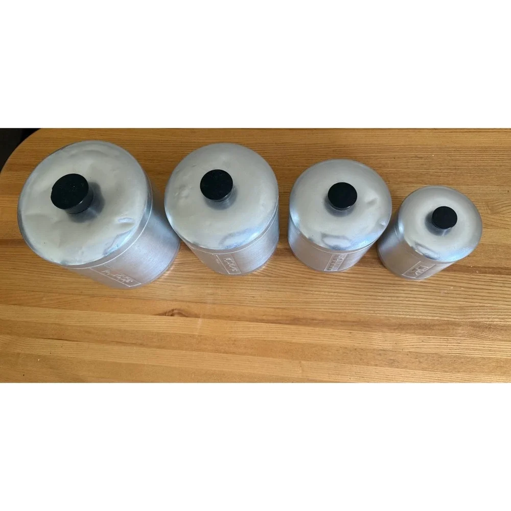 VTG Mid-Century Brushed Aluminum Canister Set Of 4 With Lids 1950s MCM Retro